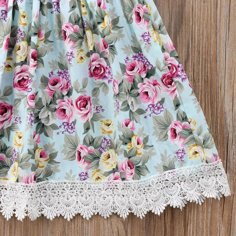

3-10Years Baby Girls Sleeveless Flower Print Dresses Clothes Kids Summer Toddler Princess Dress Children Party Lace Dress Outfit