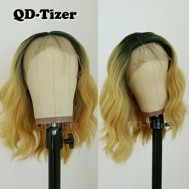 QD Tizer короткий боб синтетический кружевной передний парик двухцветный Омбре
