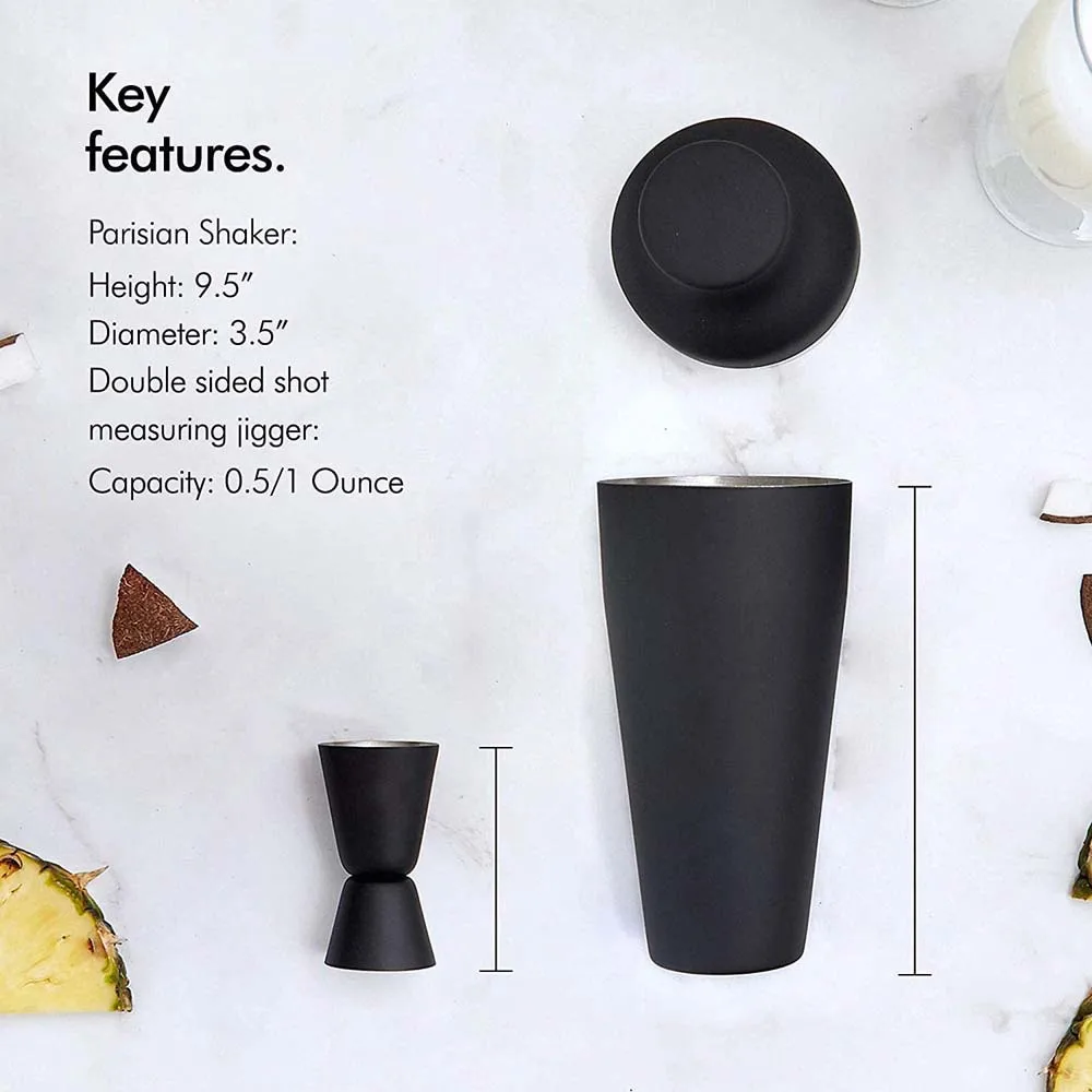 Coctelera de acero inoxidable negra de 600ML, mezclador de vino, Martini, Boston, coctelera para barman, bebida, fiesta, Bar, herramientas-1