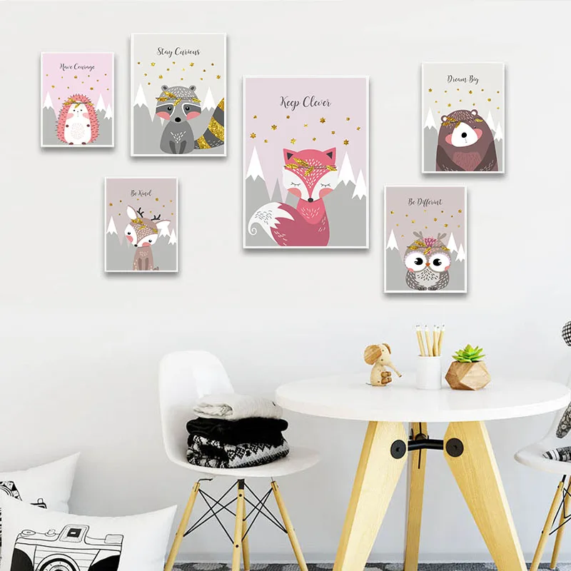 

Woodland Animal Picture Owl Fox Bear Nursery Children Poster Canvas Wall Art Print Painting Nordic Kids Baby Bedroom Decoration