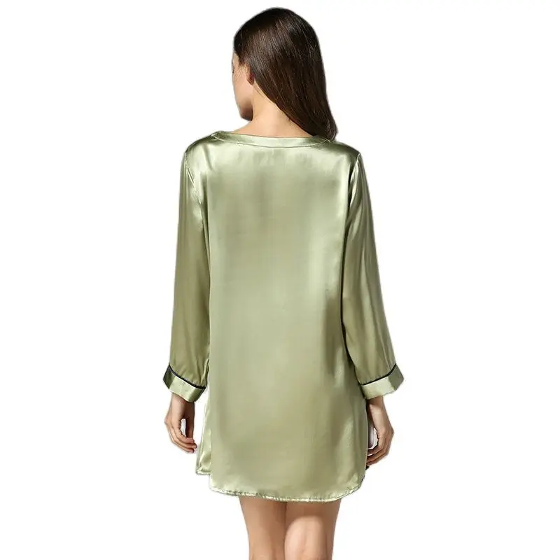 Летняя женская шелковая ночная сорочка с длинными рукавами и v образным вырезом