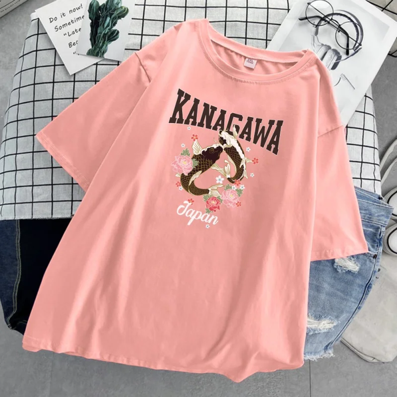 

Kanagawa dois koi japão camiseta feminina harajuku ins moda t camisa estilo coreano topos 2021 verão macio mulheres camisetas de