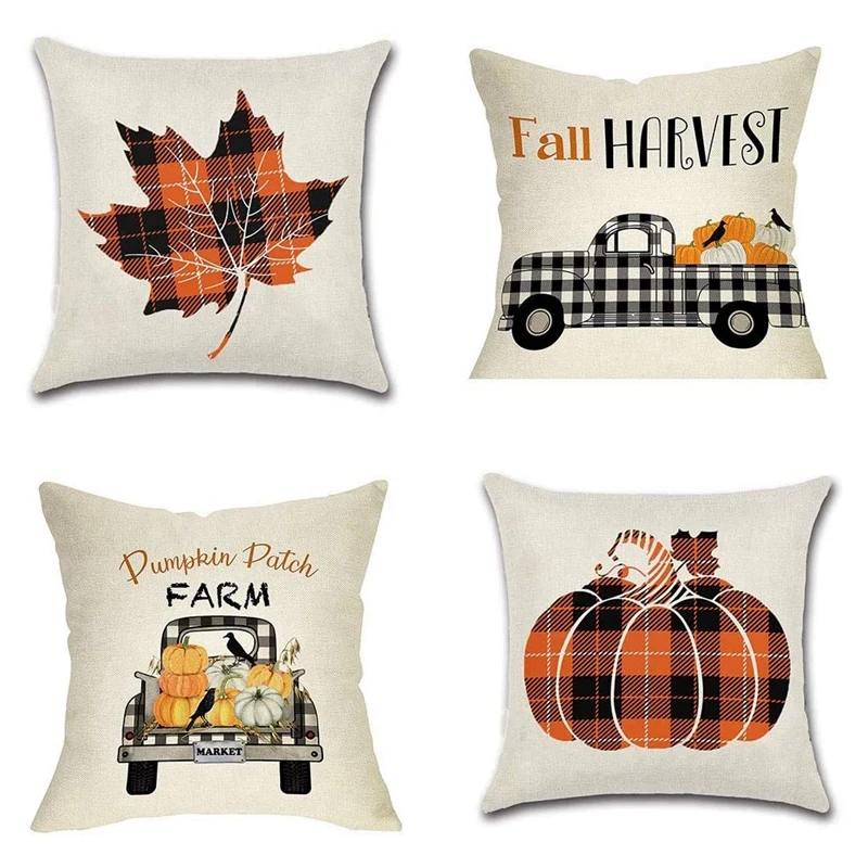 

Fall Decor Pumpkin Maple Leaf Pillow Covers Autumn Theme Fall Harvest Pumpkins Truck Farmhouse Decorative