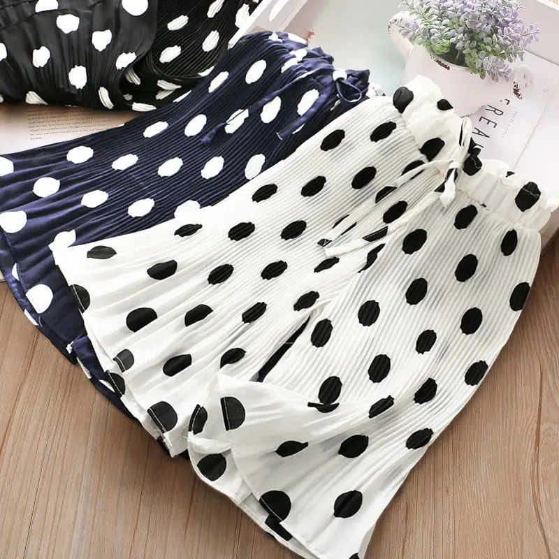 

Summer Girls Polka Dot Short Pants Drawstring Elastic Waist Leg Breathable Thin Leggings Chiffon Casual Clothing For Kids 3-10y