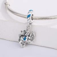 925 sterling silver blue enamel mickey minnie sitting on the carousel pendant charm bracelet diy jewelry for original pandora
