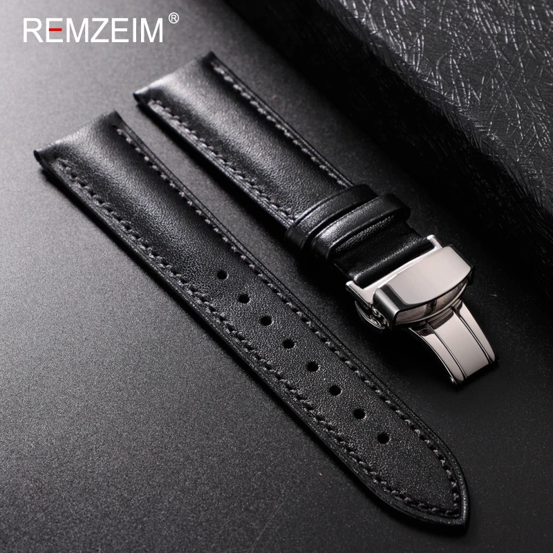 Strap Soft Genuine Leather Watchband Calfskin Men Women Replace Watch Band 18mm 20mm 22mm 24mm Automatic butterfly buckle