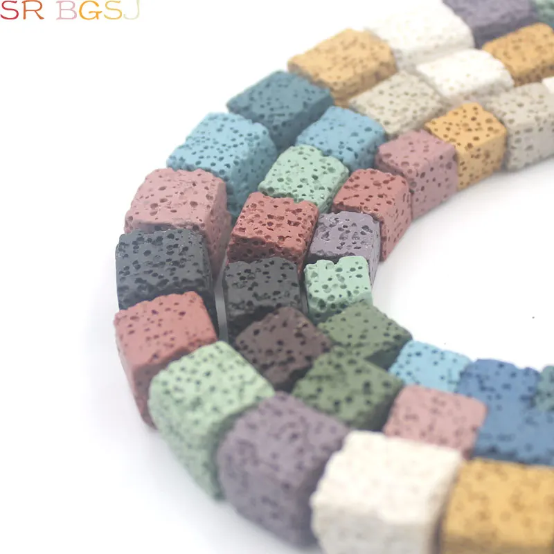 

Free Shipping 8mm 10mm 12mm Colorful Cube Lava Beads Volcanic Rock Loose Beads 15inch