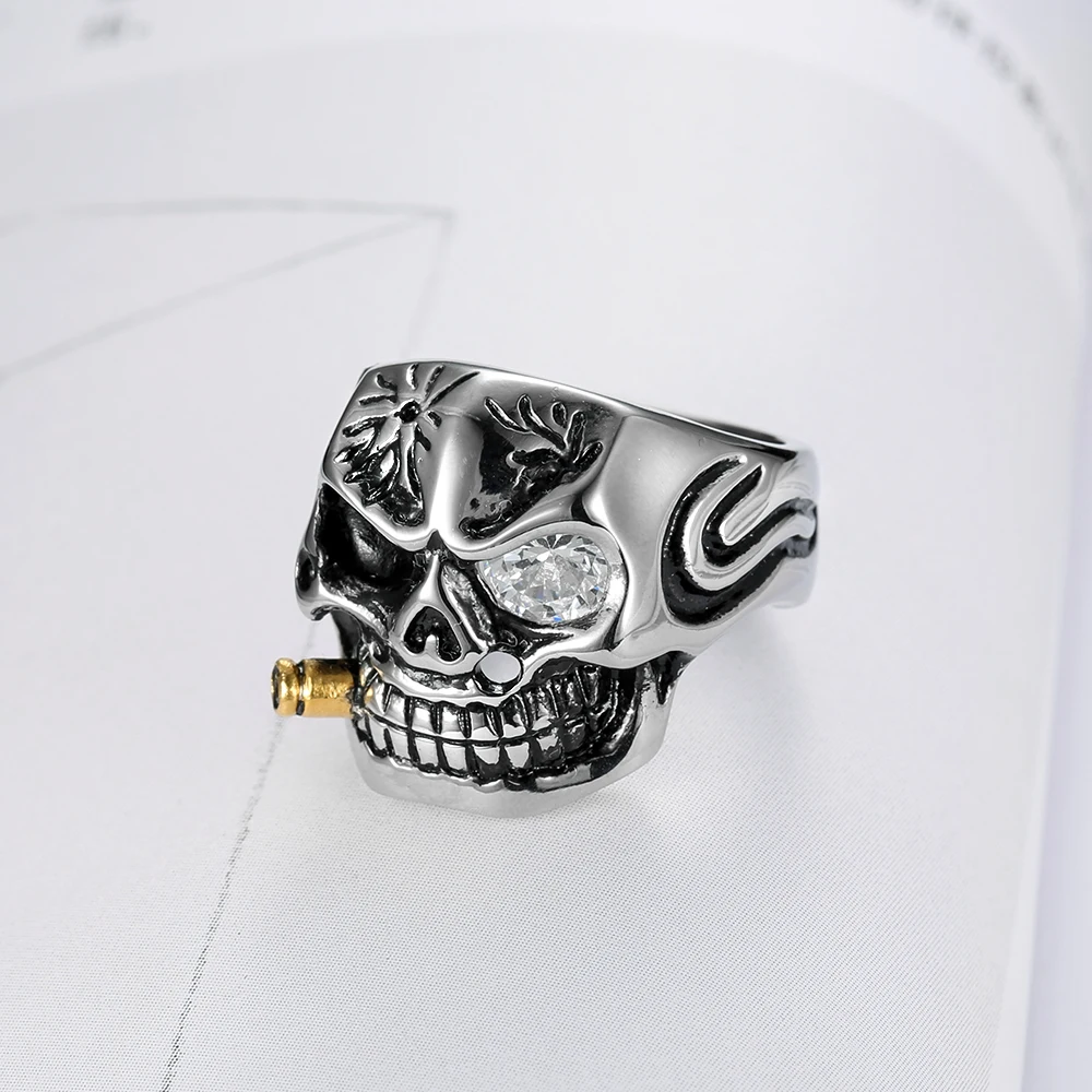Панк Для Мужчин's сигары черепа Серебряный Цвет черный красный фианит циркон