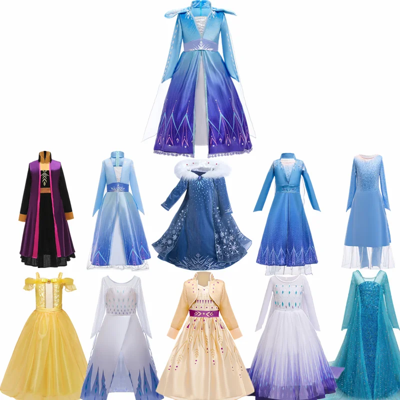 Платье принцессы для девочек длинное платье со снежинками детей Детский костюм