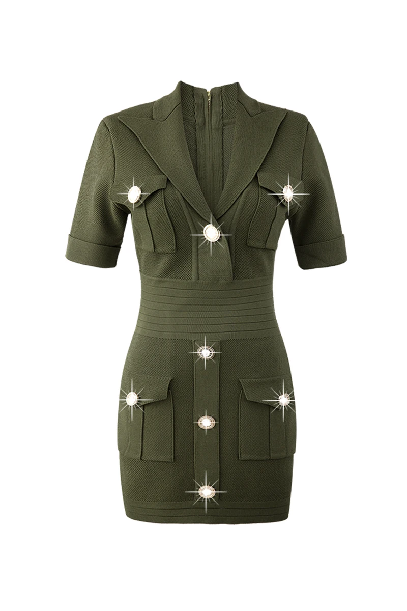 

[DEAT] new summer fashion women printed vintage metal buttons zippers slim pullover high waist dress knitting WR60506L