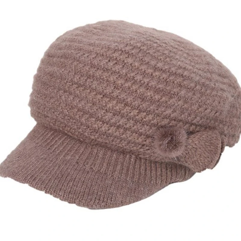 

Warm Girl Winter Autumn Beret Hat For Women Wool Knitted Hat For Mom Rabbit Fur Beret Solid Fashion Lady Cap Fall Hat Female Cap