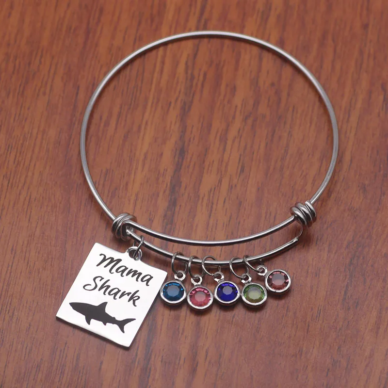 Exquisite Stainless Steel Bangle Newest High Quality Birthstone Mama Shark Bracelet Bangles Jewelry for Mother YP4135 | Украшения и