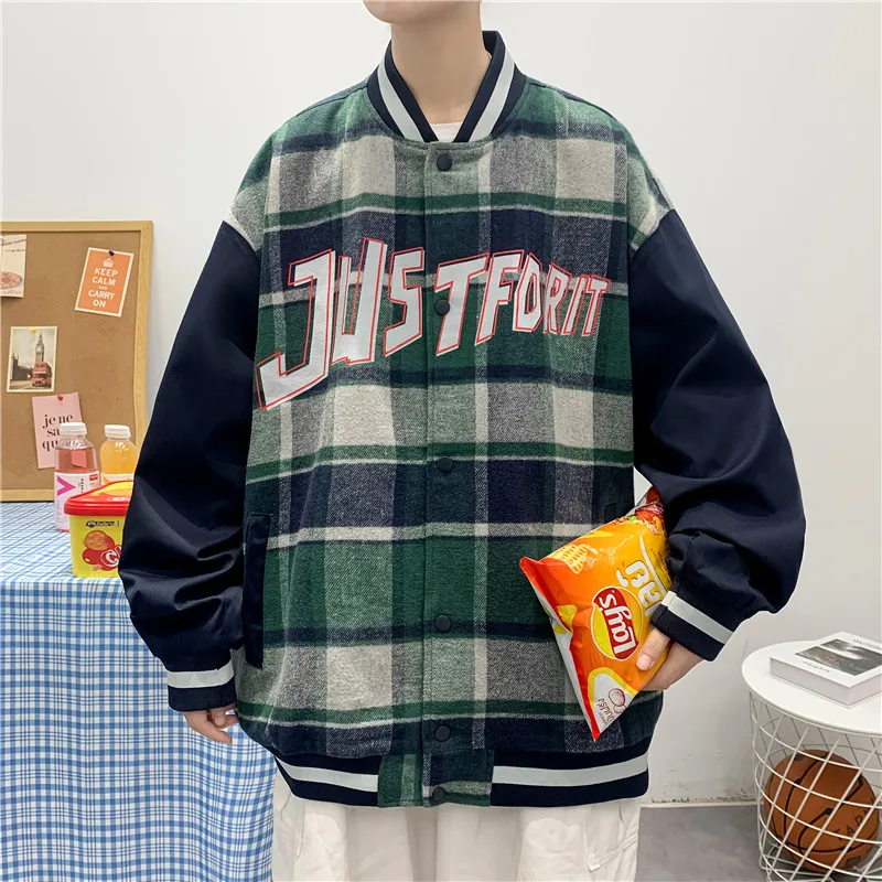 Осенняя Новинка Высококачественная клетчатая бейсбольная куртка для мужчин и