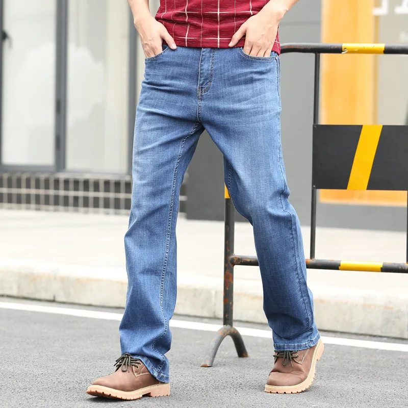 Men Straight Baggy Large Size Jeans Business Casual Washed Denim Pants Male Hiphop Skateboarder Jeans  Blue Wide Leg Jeans