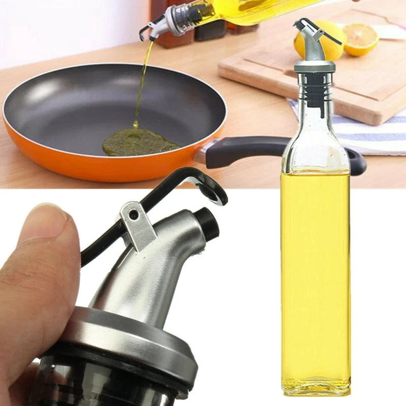 

4X 500Ml Oil Dispenser Olive Vinegar Pourer Cooking Glass Bottle Set with Rack