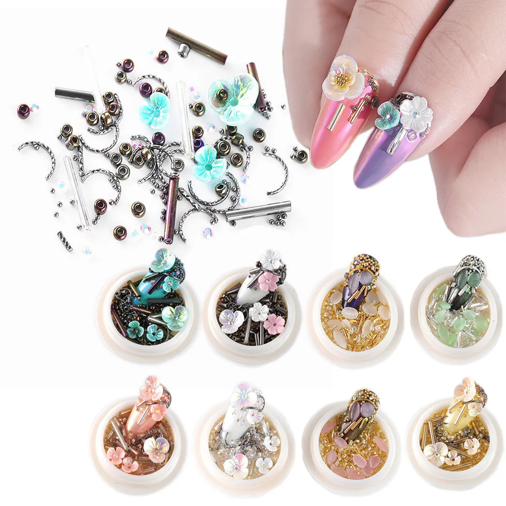 8 коробок лак для ногтей цветок разноплановый орнамент с цветочной заклепкой