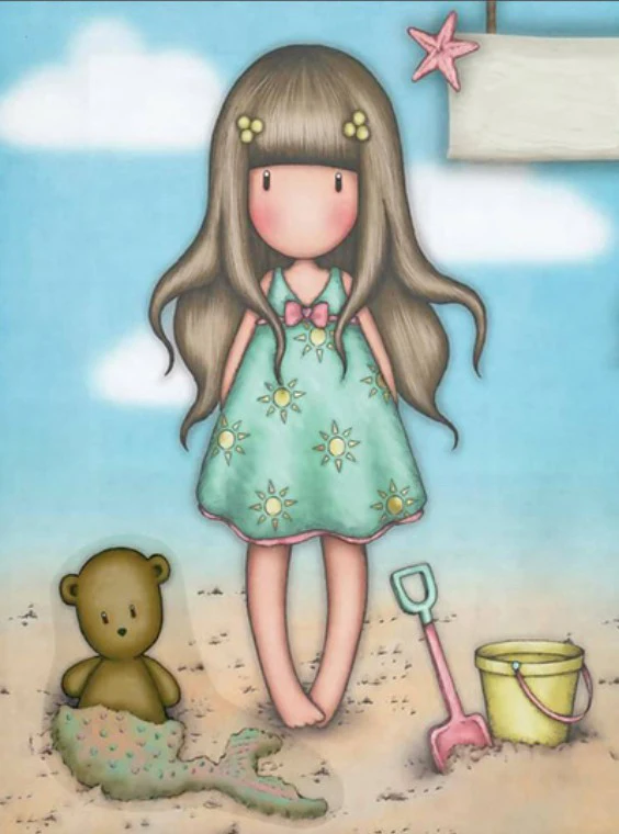 

Набор для алмазной живописи «сделай сам», мультяшная пляжная мозаика с изображением девушки из песка, квадратная круглая картина с AB Drill, до...