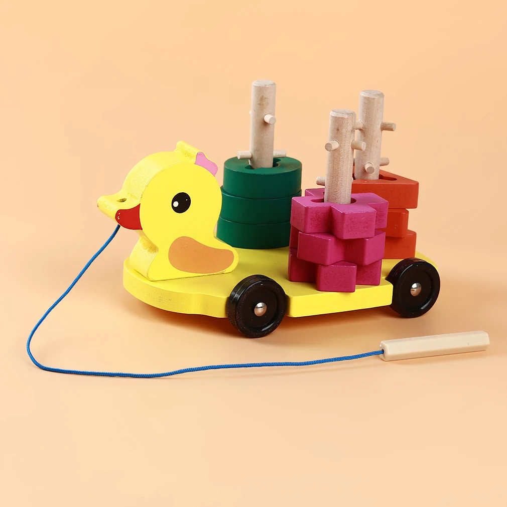 

Wooden Dragging Blocks Toys Baby Duck Vehicle Blocks Set Of Column Blocks Monterssori Educational For Children