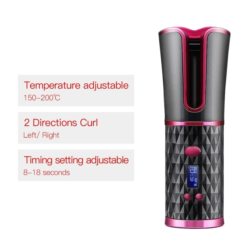 

Automatic Cordless Curling Iron,Mini Wireless Hair Curler,USB Rechargeable Travel Irons with LCD Temperature Display Anti-scald