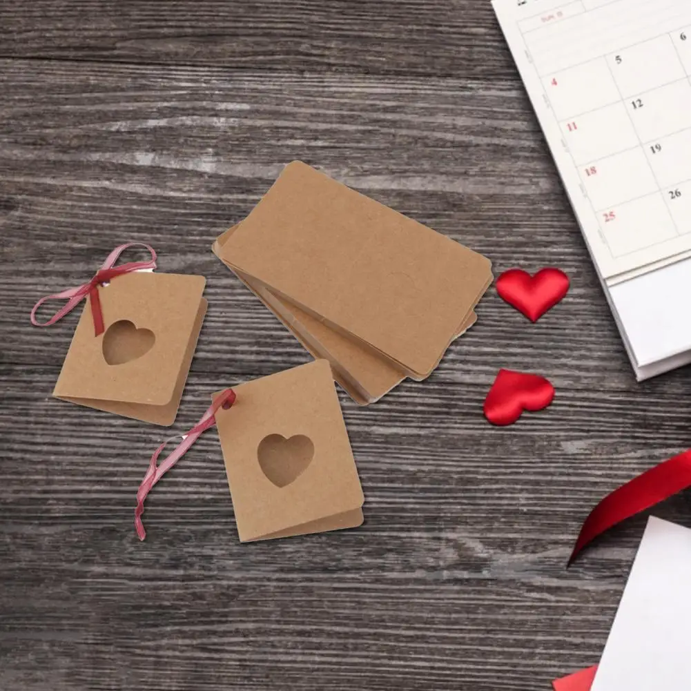 

50Pcs/Set Greeting Cards with 10m Red Rope Hollow Heart Pattern Foldable Kraft Paper Wishes Card Tags Wedding Favors