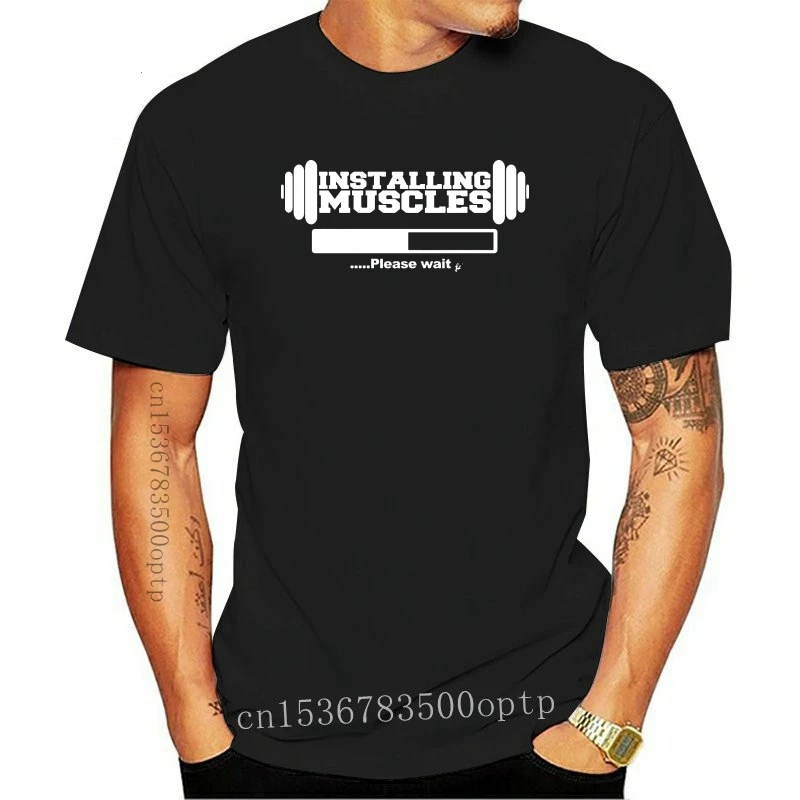 

New Installing Muscles Please Wait Weight Training Mens T-Shirt For Youth Middle-Age The Old Tee Shirt