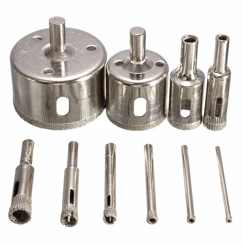 

10Pcs Diamond Coated Hole Saw Set 3-50mm Drill Bit Saw Set Tile Ceramic Marble Glass Cutter For Power Tools