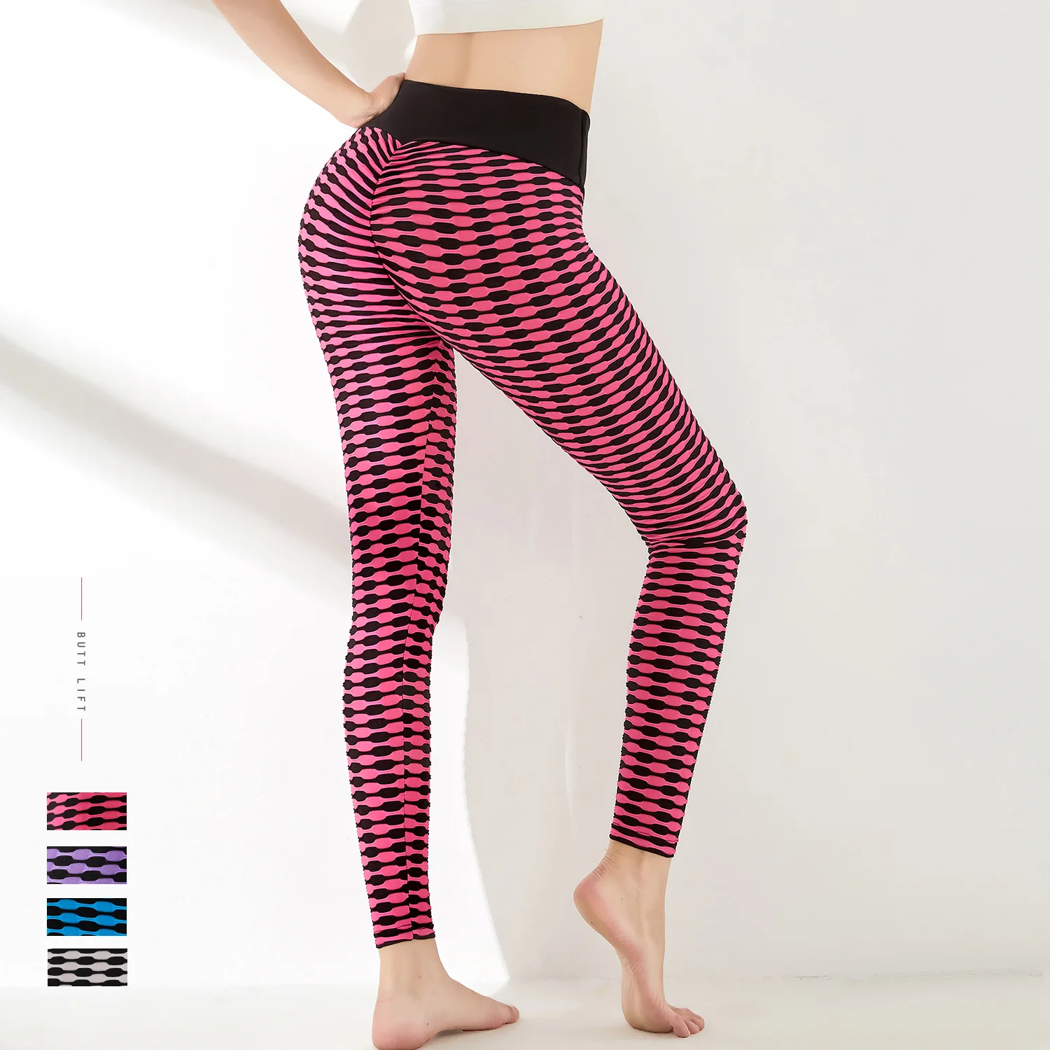 

Interval horizontal stripe contrast jacquard women's Yoga tights sports fitness running training hip lifting Leggings women