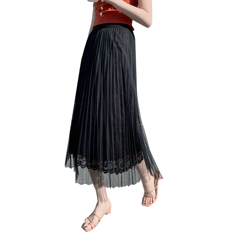 

New 2020 Spring Summer Skirts Womens Mesh Lace Tulle Skirt Women Elastic High Waist A Line Skirt