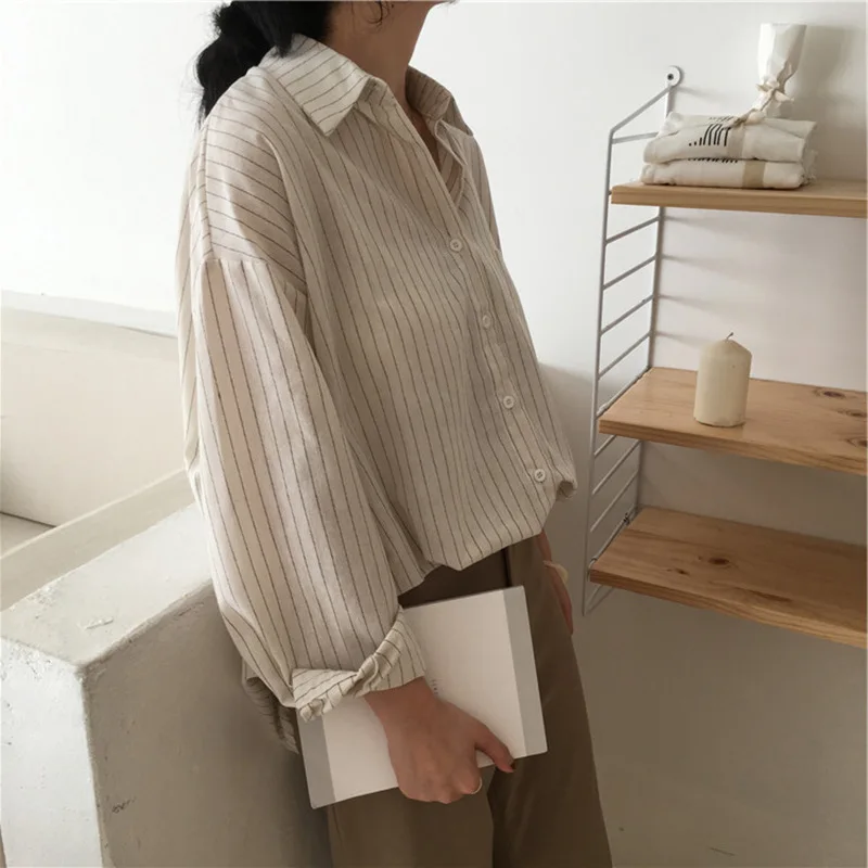 

Autumn New Fashion All-match Loose Pocket Long Sleeve Ladies Shirt Female Cotton Turn Down Collar Single Breasted Shirts Blouse