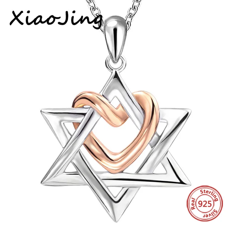 XiaoJing, штат Израиль, 925 пробы, серебряная цепочка, подвеска в виде сердца, ожерелья для женщин, подвеска в виде креста Давида, ювелирные изделия для девушек, Лидер продаж