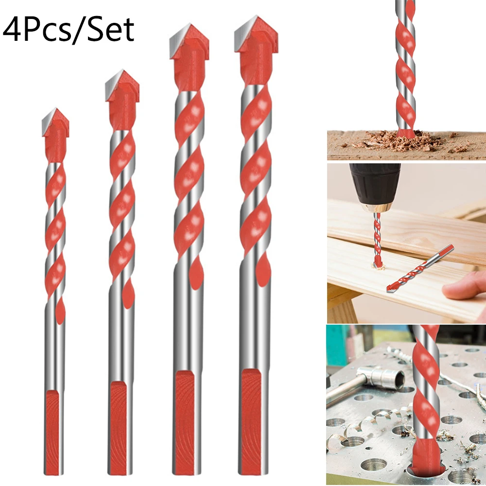 

Hand Tool Drill Bit 6/8/10/12mm Glass Brick wall Wood 4Pcs Carbide Alloy