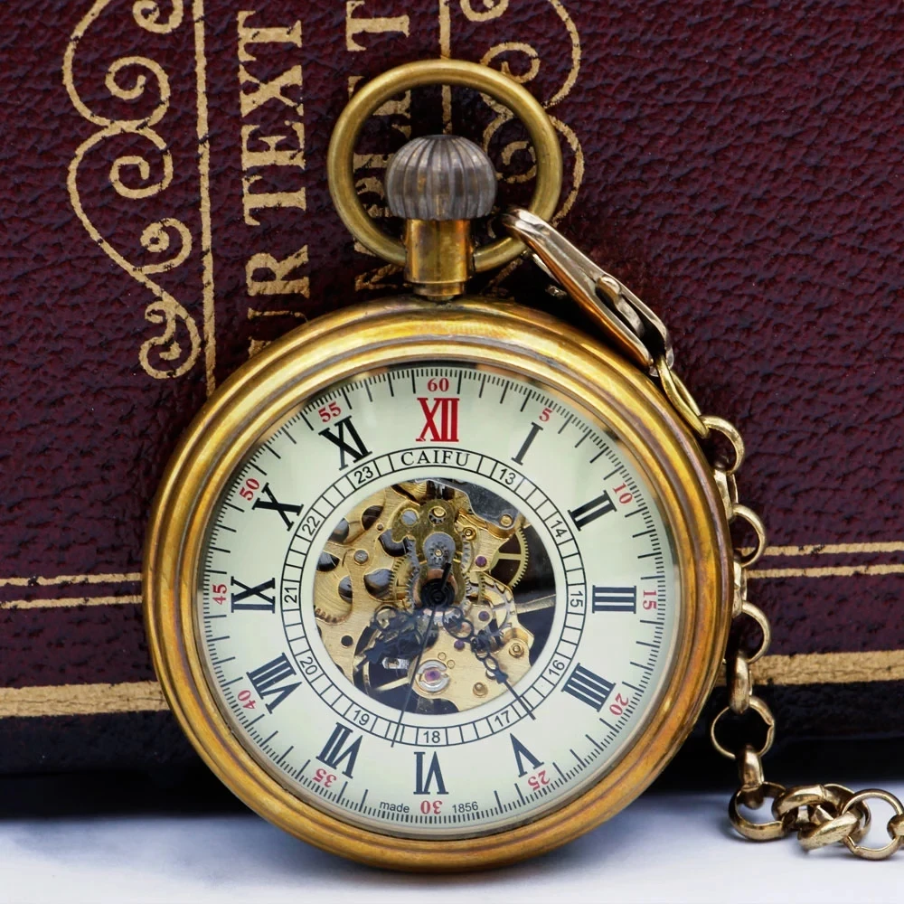 Antique Vintage Luxury Mens Hand Wind High Quality Mechanical Pocket Watches with Chain Box PJX049