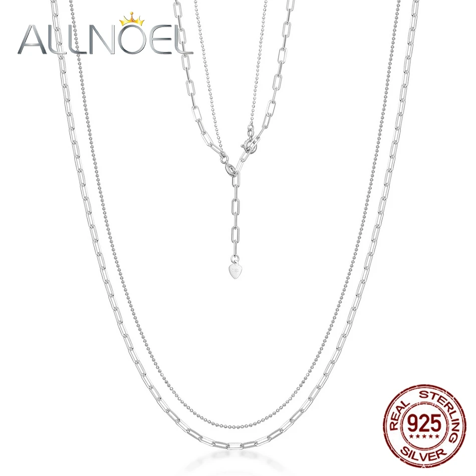 

ALLNOEL Solid 925 Sterling Silver Necklace Chain for Women Jewelry on the Neck 45CM Adjustable Unisex Necklace 2021 New Trendy