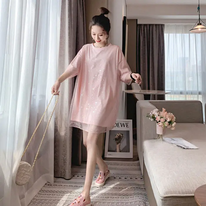 

Super fairy mesh fake two-piece spliced short sleeve shirt women's 2021 new wave summer Korean wind loose large size jacket