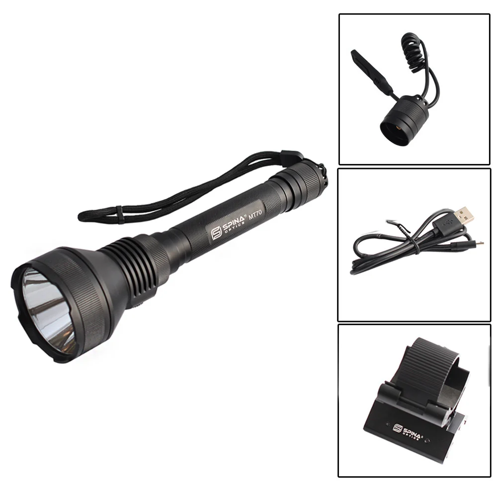 Тактическая перезаряжаемая вспышка T70 светильник длиной 1 км для самообороны