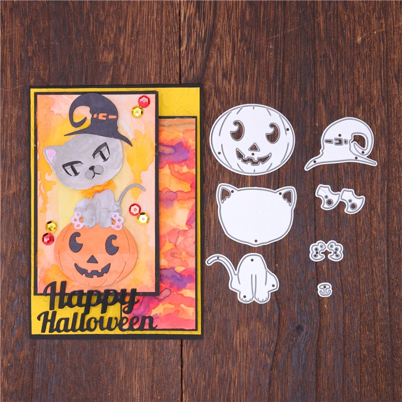 Штампы DiyArts для Хэллоуина металлические штампы с изображением тыквы кота