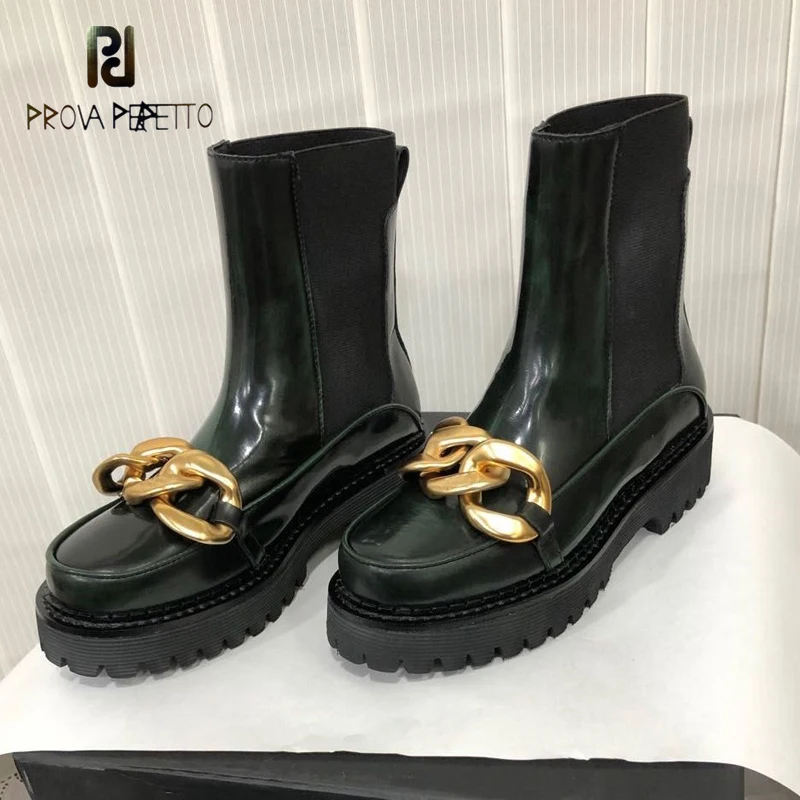 

New Silver Metal Chain Thick-soled Short Boots Female Martin Boots Leather British Style Flat Spring Autumn Single Boots Fashion