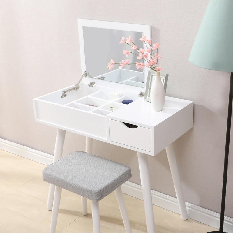 

Туалетный столик с выдвижным зеркалом, искусственный минимализм, ящики для зеркального шкафа, мебель для спальни, принадлежности HWC