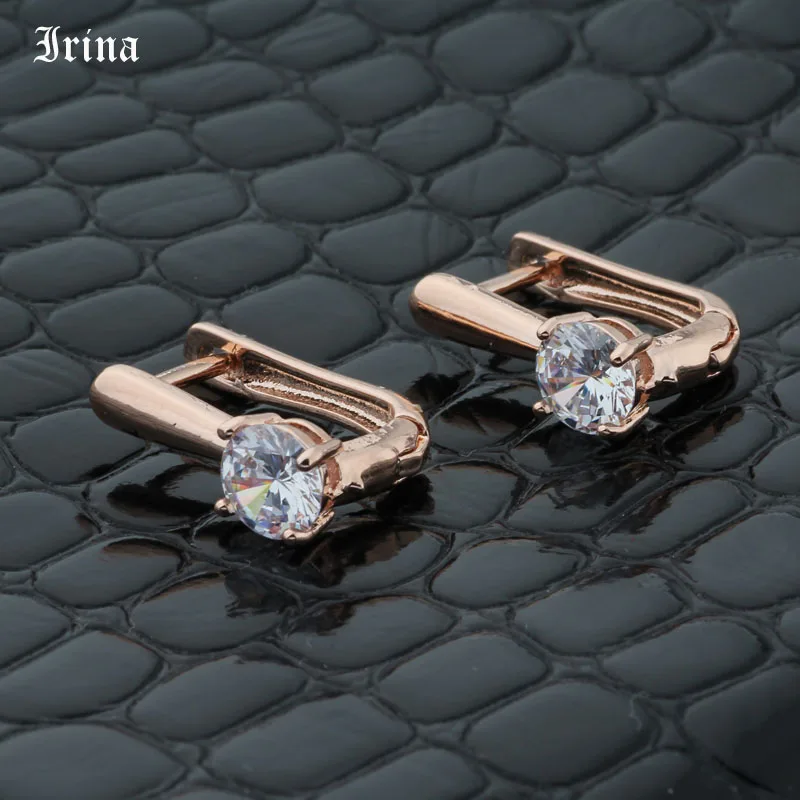 Женские серьги подвески из розового золота 585 пробы простые круглые с кубическим