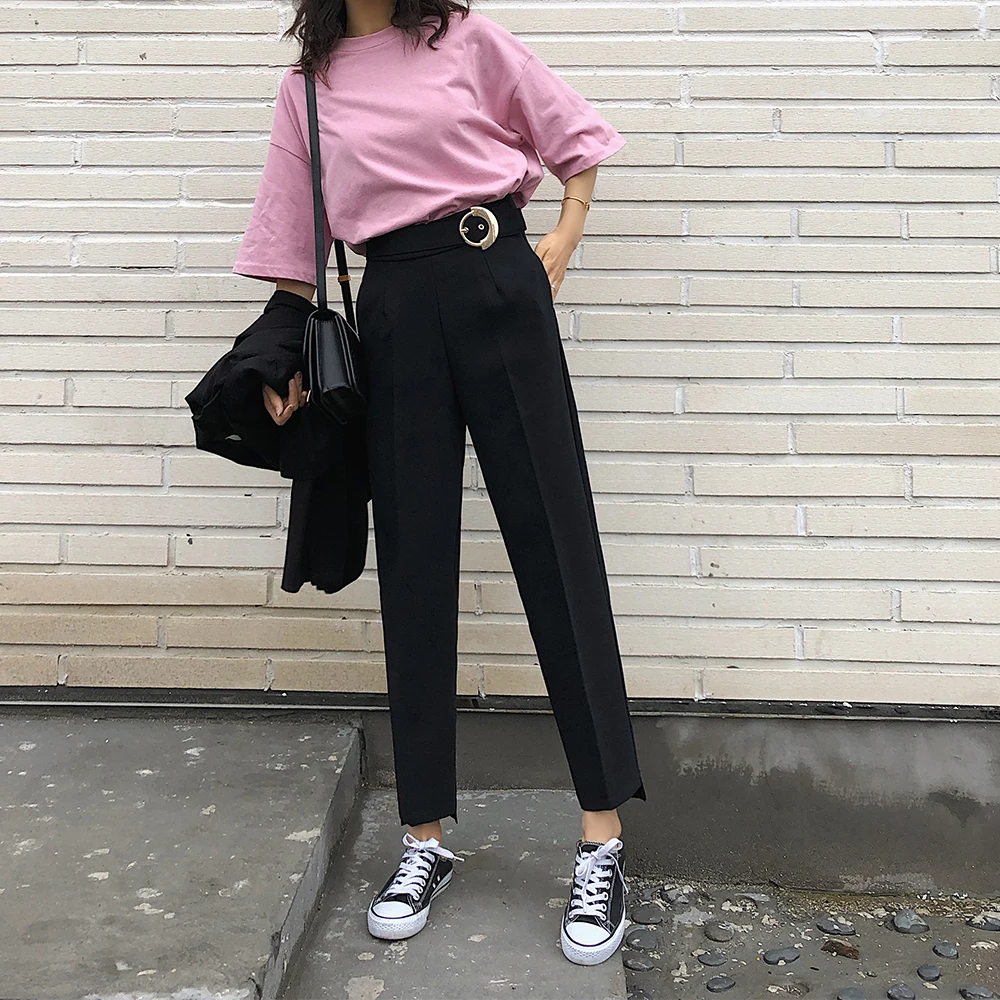 Женские повседневные брюки с поясом REALEFT деловые прямые высокой талией Новинка