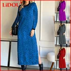 Модное женское Повседневное платье с длинным рукавом и круглым вырезом, с разрезом, длинное платье, женское осеннее платье макси с леопардовым принтом 2021, элегантное платье