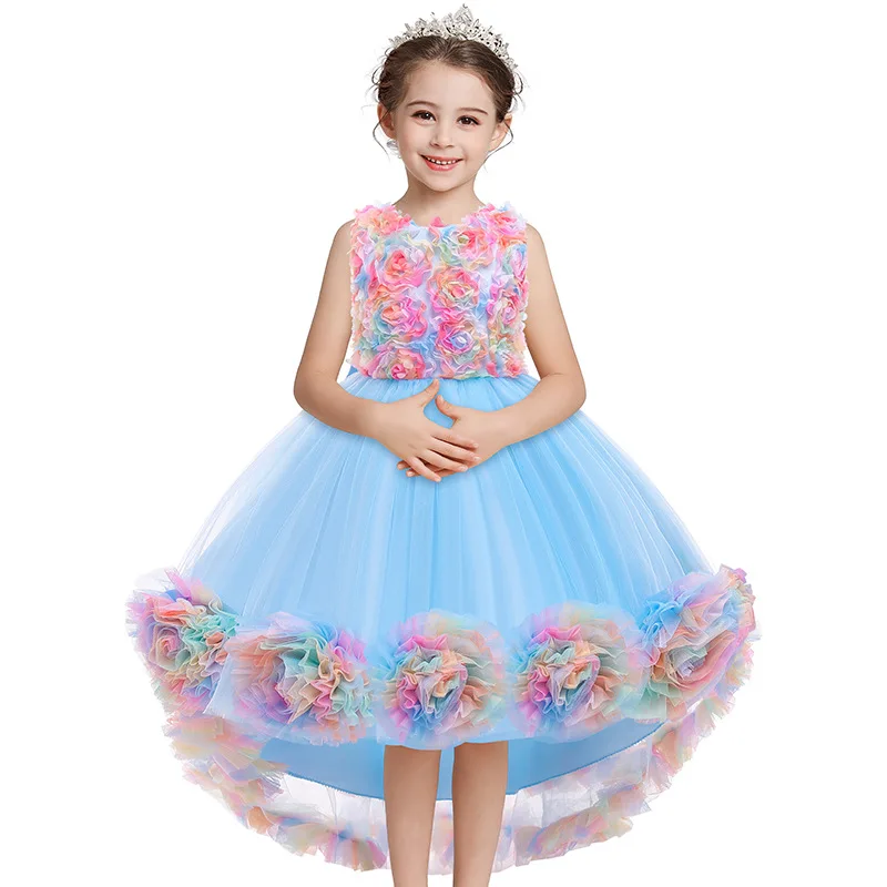 

3-8Yrs Girls Summer Dress O neck Printed Flower Ruffle Princess Casual Dresses Spring Baby Frock girls' birthday dress