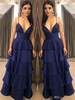 long prom dresses 2019 spaghetti straps floor length layers navy blue dress for wedding guest dress party bridesmaid dresses