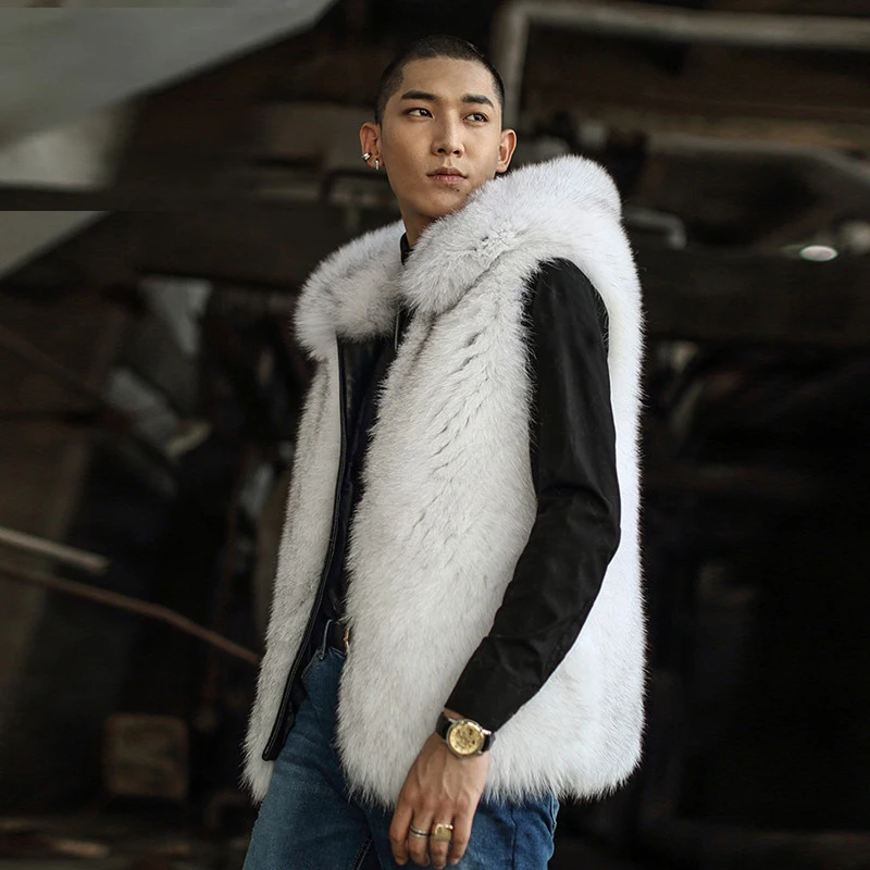 2020 Новинка жилетка из натурального меха лисы мужская куртка с капюшоном для