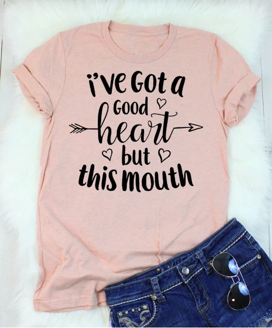 

I have got a good heart but this mouth t shirt women fashion cotton slogan grunge tumblr hipster tees funny aesthetic quote tops