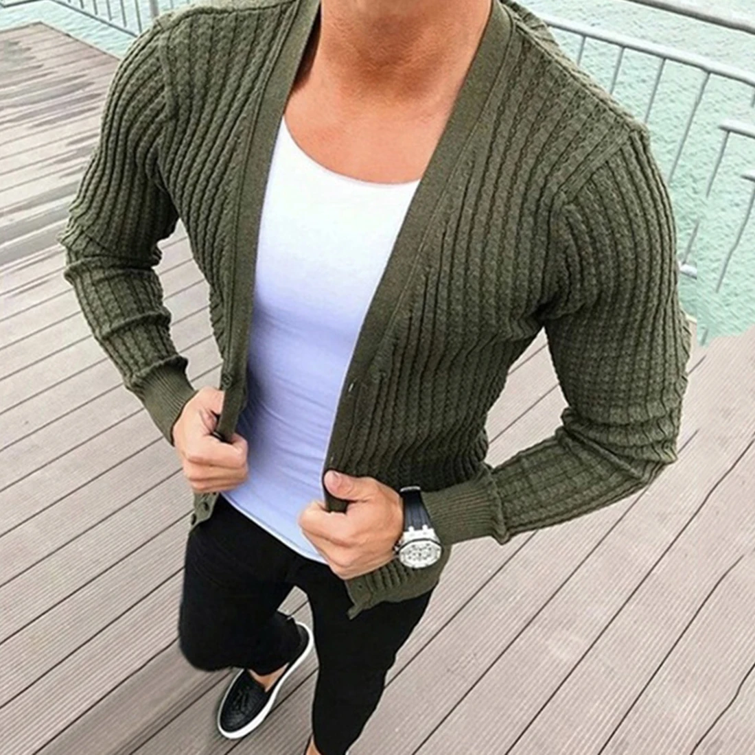New Arrival Men Autumn Sweater Fashion Pattern Design Solid Color Long Sleeve Male Cardigan Slim fit Casual | Мужская одежда