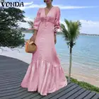 Женское сексуальное платье с глубоким V-образным вырезом, вечернее праздничное длинное платье макси 2021 VONDA, летние разноцветные праздничные платья