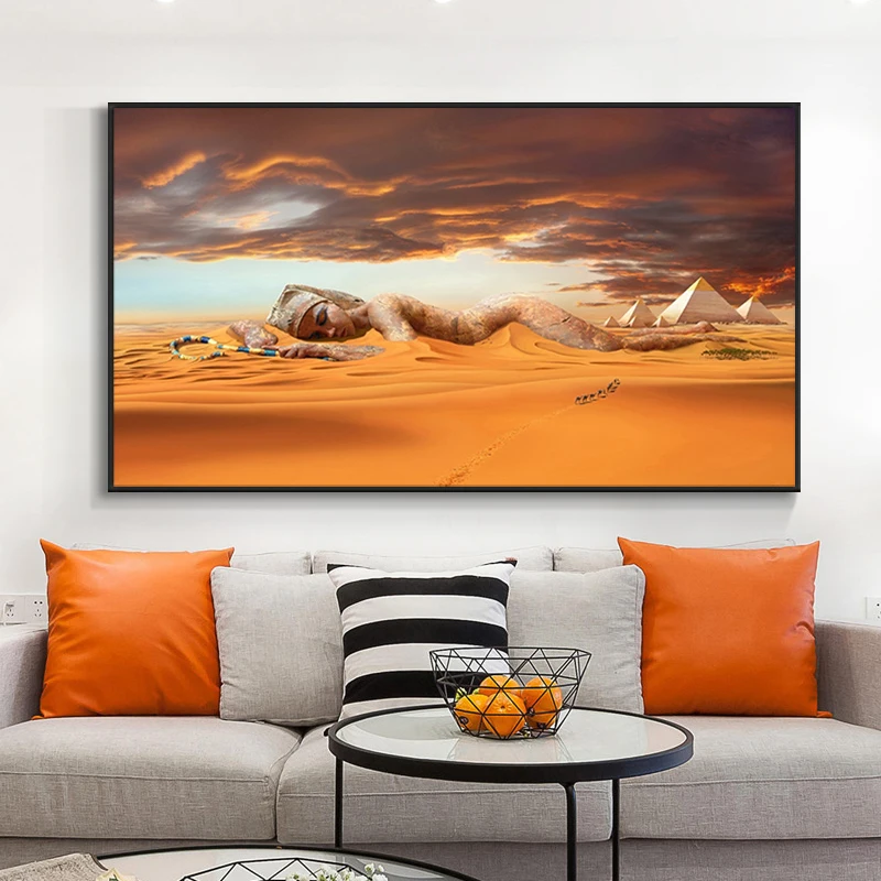 

Abstract Egypt Pyramid Egypt Desert Oasis Nude Woman Oil Painting on Canvas Posters and Prints Wall Art Picture for Living Room
