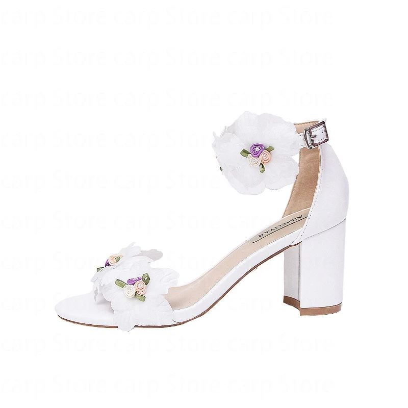 

CARP Summer women sandals High Heels white flowers high heels adult ceremony bridesmaid party dress wedding shoes