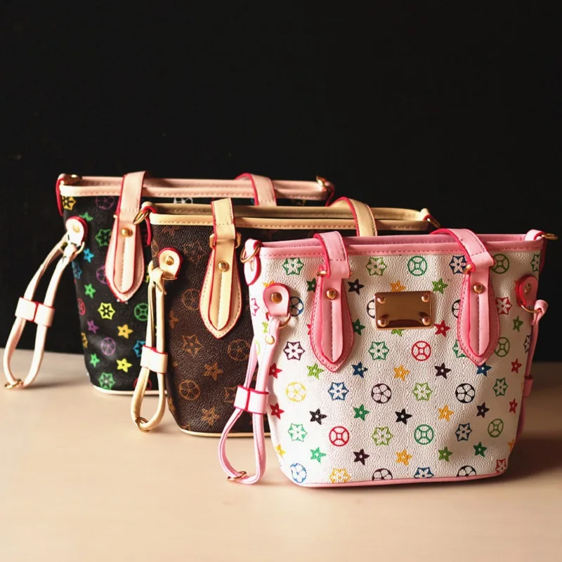 

PU Leather Children Floral Printing Tote Handbag Small Kids Shoulder Crossbody Bag Money Phone Pouch For Girls